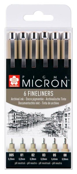 Sakura Pigma Micron Fineliner-Set schwarz, 6 St.