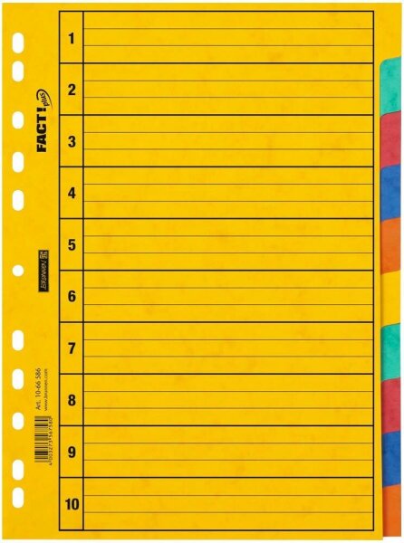 BRUNNEN Ordnerregister FACT!plus DIN A4 Vollformat blanko gelb 10-teilig, 1 Satz