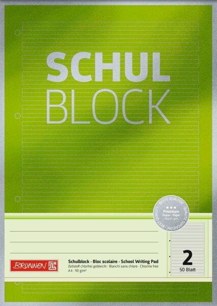 BRUNNEN Schreibblock Premium DIN A4 liniert Lineatur 2. Schuljahr, 1 St.
