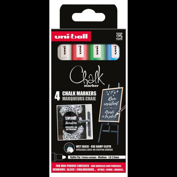 uni-ball Chalk PWE-5M Kreidemarker farbsortiert 1,0 - 2,0 mm, 4 St.