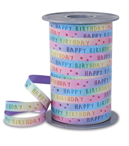 PRÄSENT Geschenkband RAINBOW BIRTHDAY PASTELL matt Regenbogen 10 mm x 200 m