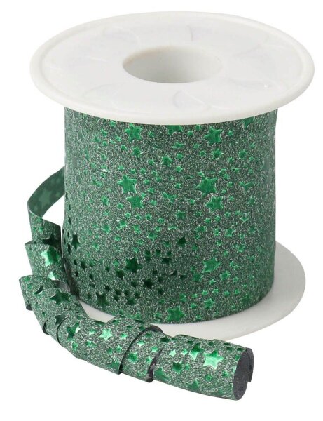PRÄSENT Geschenkband Glitter Star mattglänzend grün 10,0 mm x 100,0 m