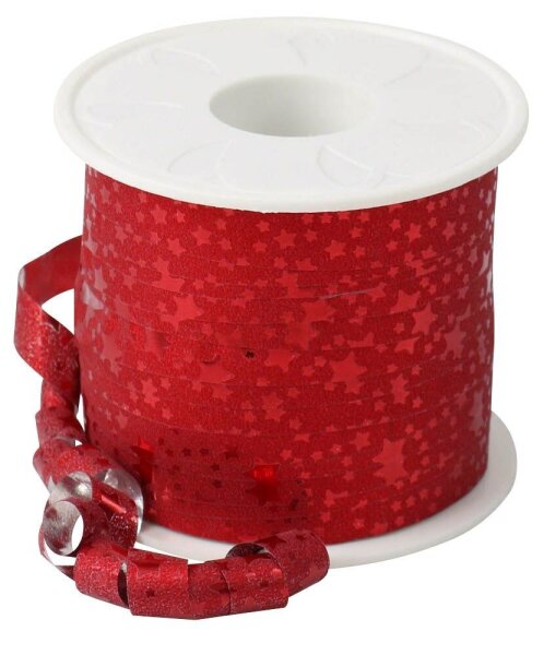 PRÄSENT Geschenkband Glitter Star mattglänzend rot 10,0 mm x 100,0 m