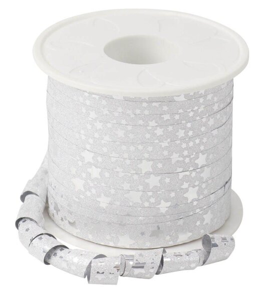 PRÄSENT Geschenkband Glitter Star mattglänzend silber 10,0 mm x 100,0 m