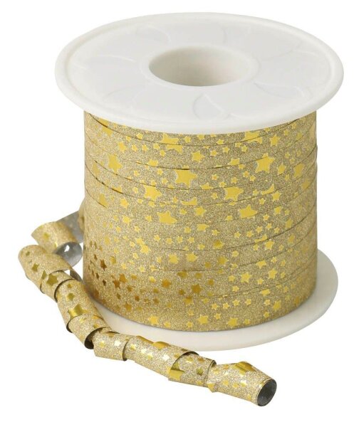 PRÄSENT Geschenkband Glitter Star mattglänzend gold 10,0 mm x 100,0 m