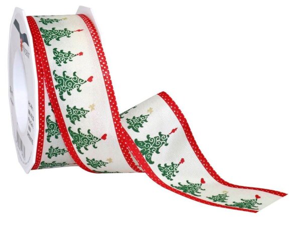 PRÄSENT Geschenkband Christmas Tree matt weiß/grün/rot 40,0 mm x 20,0 m