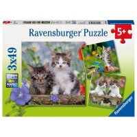 Ravensburger Süße Samtpfötchen Puzzle, 3 x 49 Teile