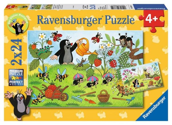 Ravensburger Der kleine Maulwurf Der Maulwurf im Garten Puzzle, 2 x 24 Teile