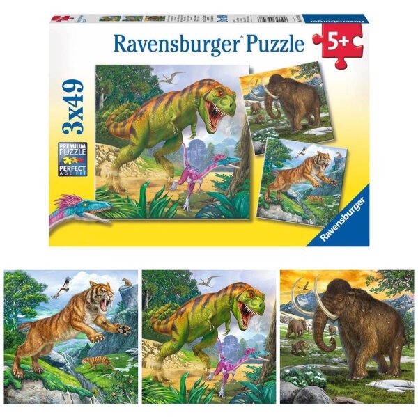 Ravensburger Herrscher der Urzeit Puzzle, 3 x 49 Teile