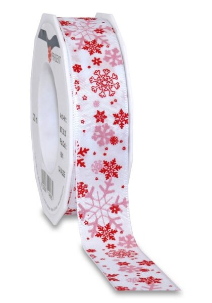 PRÄSENT Geschenkband Cavalese seidenmatt weiß/rot 25,0 mm x 20,0 m