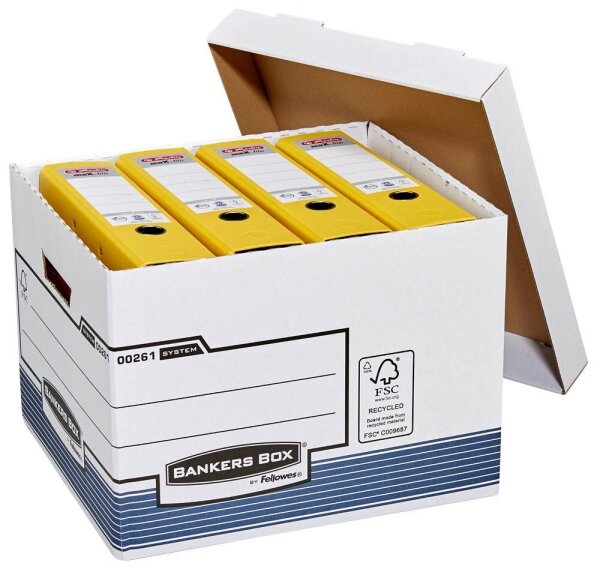 Bankers Box Archivboxen weiß/blau 33,5 x 40,4 x 29,2 cm, 10 St.