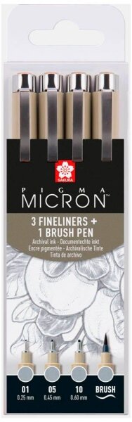 Sakura Pigma Micron Fineliner-Set farbsortiert 0,25 + 0,45 + 0,60 mm, 4 St.