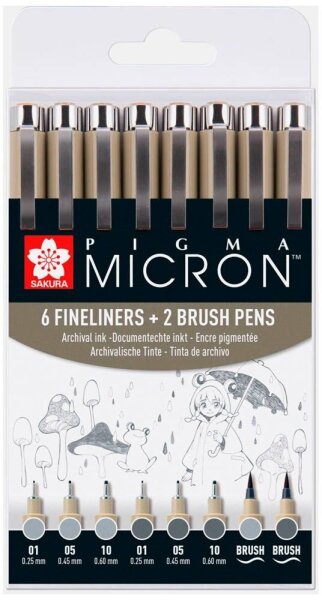 Sakura Pigma Micron Fineliner-Set farbsortiert 0,25 + 0,45 + 0,60 mm, 8 St.  ( POXSDK8C )