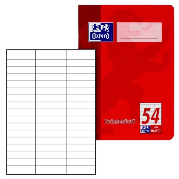 OXFORD Vokabelheft 3-Spalten Lineatur 54 liniert DIN A4 ohne Rand, 40 Blatt, 1 St.