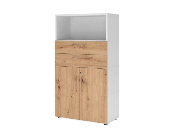 HAMMERBACHER Regalschrank FlexWall, VFW48K2KG/W/R/BS weiß, asteiche 80,0 x 40,0 x 145,0 cm, 1 St.