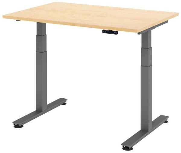 HAMMERBACHER XDSM12 elektrisch höhenverstellbarer Schreibtisch ahorn rechteckig, T-Fuß-Gestell grau 120,0 x 80,0 cm
