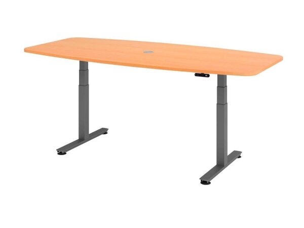 HAMMERBACHER Konferenztisch XDSM22 buche Tonnenform, T-Fuß-Gestell grau, 220,0 x 103,0 x 62,0 - 127,0 cm