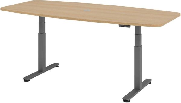 HAMMERBACHER Konferenztisch XDSM22 eiche Tonnenform, T-Fuß-Gestell grau, 220,0 x 103,0 x 62,0 - 127,0 cm