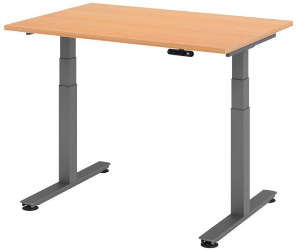 HAMMERBACHER XDSM12 elektrisch höhenverstellbarer Schreibtisch buche rechteckig, T-Fuß-Gestell grau 120,0 x 80,0 cm
