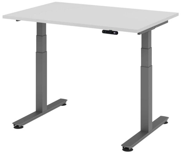 HAMMERBACHER XDSM12 elektrisch höhenverstellbarer Schreibtisch lichtgrau rechteckig, T-Fuß-Gestell grau 120,0 x 80,0 cm