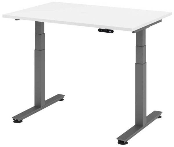 HAMMERBACHER XDSM12 elektrisch höhenverstellbarer Schreibtisch weiß rechteckig, T-Fuß-Gestell grau 120,0 x 80,0 cm