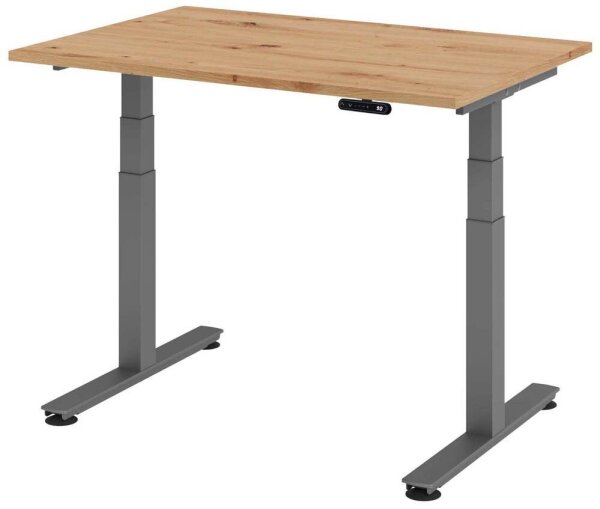 HAMMERBACHER XDSM12 elektrisch höhenverstellbarer Schreibtisch asteiche rechteckig, T-Fuß-Gestell grau 120,0 x 80,0 cm