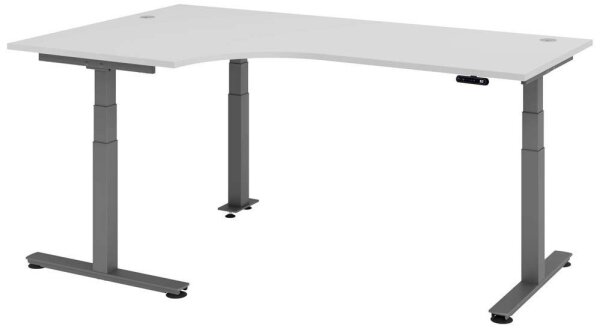 HAMMERBACHER VXDSM82 elektrisch höhenverstellbarer Schreibtisch lichtgrau L-Form, T-Fuß-Gestell grau 200,0 x 120,0 cm