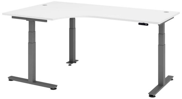 HAMMERBACHER VXDSM82 elektrisch höhenverstellbarer Schreibtisch weiß L-Form, T-Fuß-Gestell grau 200,0 x 120,0 cm