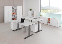 HAMMERBACHER VXDSM82 elektrisch höhenverstellbarer Schreibtisch weiß L-Form, T-Fuß-Gestell grau 200,0 x 120,0 cm