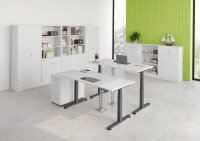 HAMMERBACHER VXDSM82 elektrisch höhenverstellbarer Schreibtisch weiß L-Form, T-Fuß-Gestell grau 200,0 x 120,0 cm