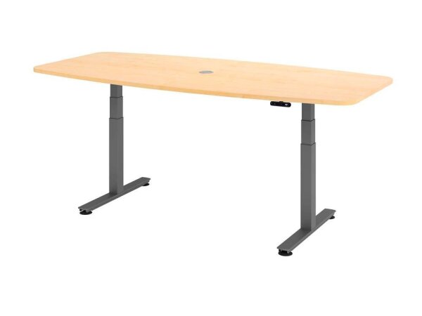 HAMMERBACHER Konferenztisch XDSM22 ahorn Tonnenform, T-Fuß-Gestell grau, 220,0 x 103,0 x 62,0 - 127,0 cm