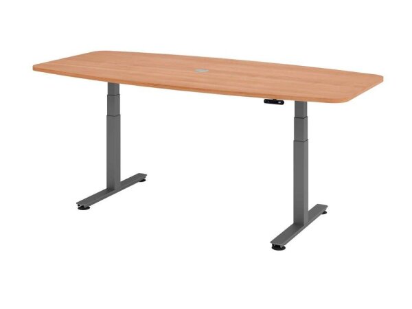 HAMMERBACHER Konferenztisch XDSM22 nussbaum Tonnenform, T-Fuß-Gestell grau, 220,0 x 103,0 x 62,0 - 127,0 cm