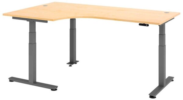 HAMMERBACHER VXDSM82 elektrisch höhenverstellbarer Schreibtisch ahorn L-Form, T-Fuß-Gestell grau 200,0 x 120,0 cm