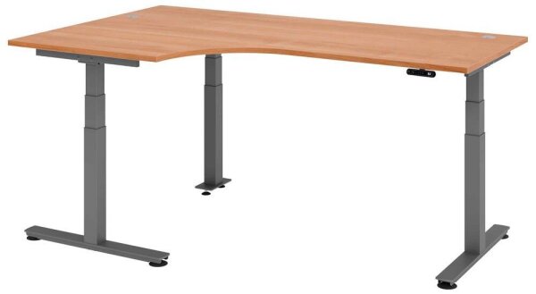 HAMMERBACHER VXDSM82 elektrisch höhenverstellbarer Schreibtisch nussbaum L-Form, T-Fuß-Gestell grau 200,0 x 120,0 cm