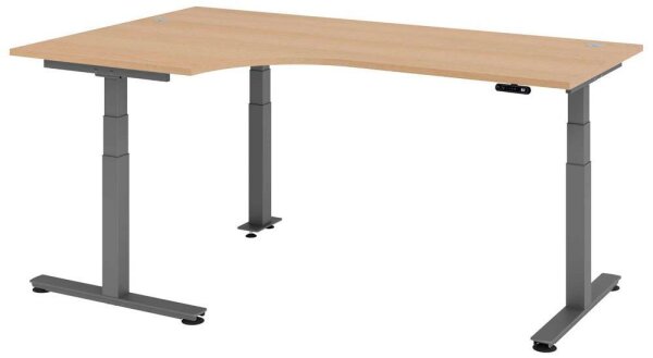 HAMMERBACHER VXDSM82 elektrisch höhenverstellbarer Schreibtisch eiche L-Form, T-Fuß-Gestell grau 200,0 x 120,0 cm