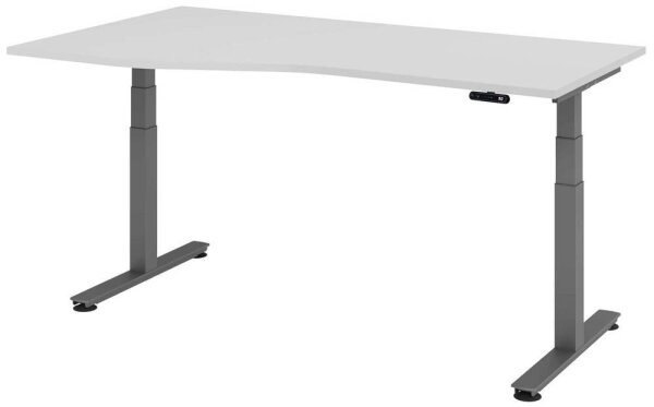 HAMMERBACHER VXDSM18 elektrisch höhenverstellbarer Schreibtisch lichtgrau Trapezform, T-Fuß-Gestell grau 180,0 x 100,0 cm