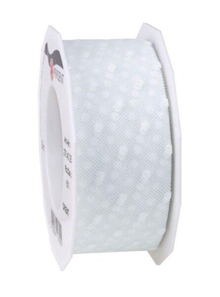 PRÄSENT Geschenkband ORIENT TÜLL MIT PUNKTEN matt und transparent weiß 40 mm x 25 m