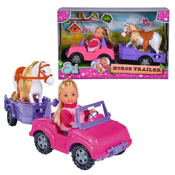 Simba Jeep Pferdeanhänger mit Pony Evi LOVE Puppe