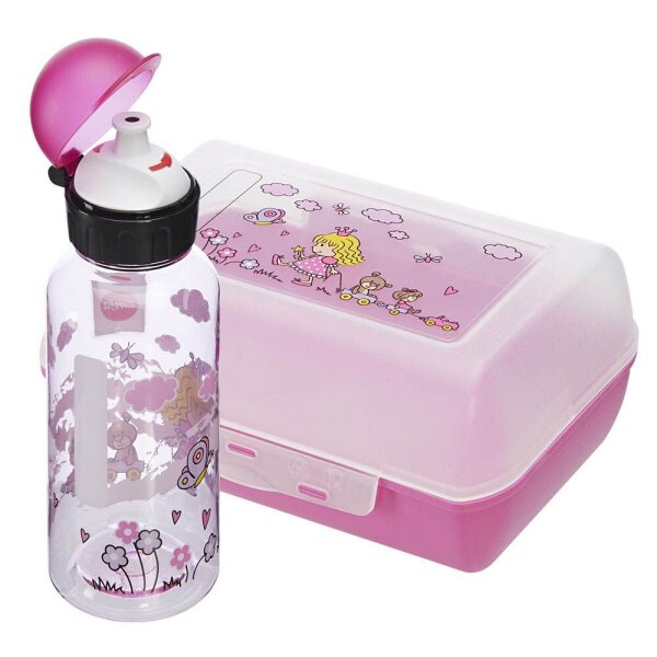 emsa Kinder Trinkflasche & Lunchbox Prinzessin transparent, 1 Set