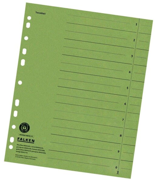 FALKEN Trennblätter DIN A4 1-0 grün, 230 g/qm, 100 St.