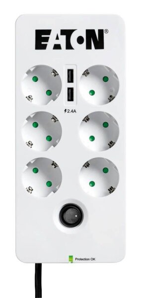 EATON Protection Box 6 USB Tel DIN 6-fach Steckdosenleiste mit Überspannungsschutz weiß mit USB-Buchse