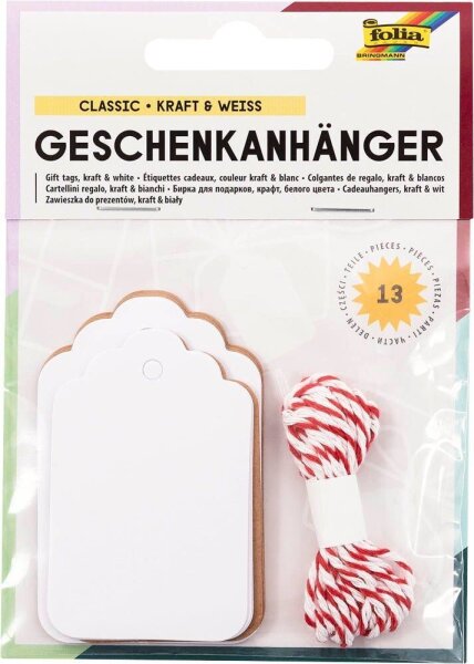 folia Geschenkanhänger weiß, natur Set Classic, 12 St.