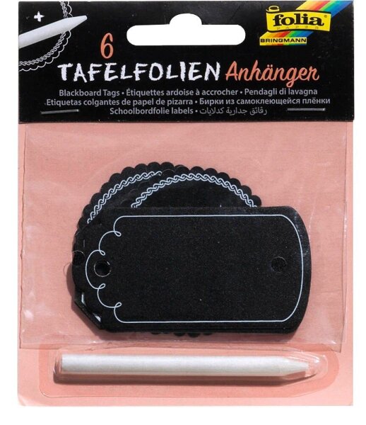 folia Geschenkanhänger schwarz Tafelfolien Anhänger inkl. Specksteinstift Ø 5,5 cm, 6 St.