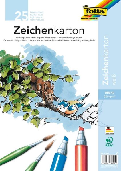 folia Tonpapier Zeichenkarton weiß 200 g/qm 25 St.