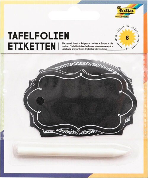 folia Tafelfolie selbstklebend Tafelfolien Etiketten inkl. Specksteinstift, 6 St.