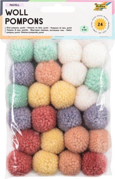 folia Pompons farbsortiert Pastell Ø 3,0 cm, 24 St.