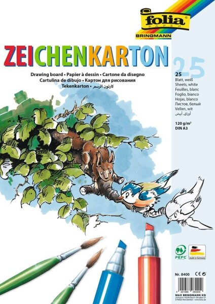 folia Tonpapier Zeichenkarton weiß 120 g/qm 25 Blatt