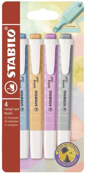 STABILO swing cool Pastel Textmarker farbsortiert, 4 St.