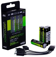VERICO USB-Akkus mit Ladekabel LoopEnergy AA2550 Li-Ion...