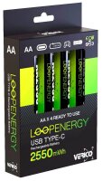 VERICO USB-Akkus mit Ladekabel LoopEnergy AA2550 Li-Ion Mignon AA 1700 mAh, 4 St.
